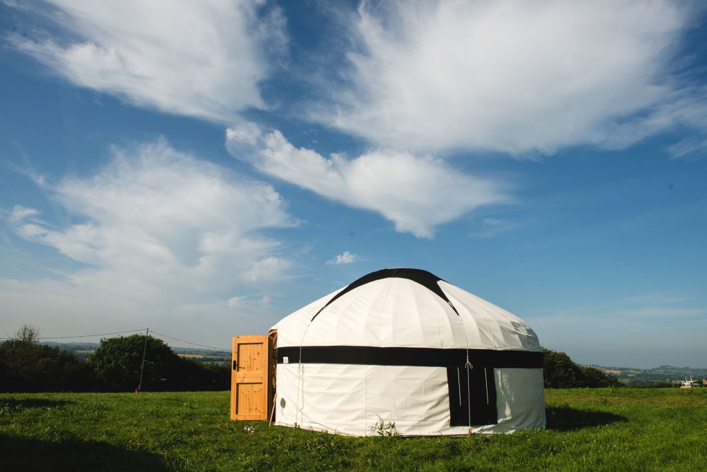 Large yurts at Pennard Orchard boutique camping for Glastonbury festival