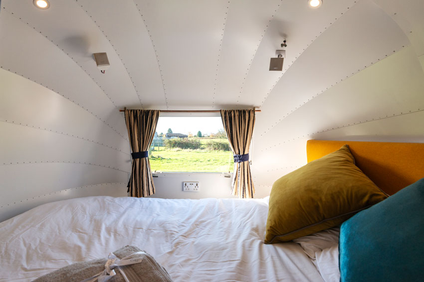 Airstream bedroom at Pennard Orchard boutique camping for Glastonbury festival