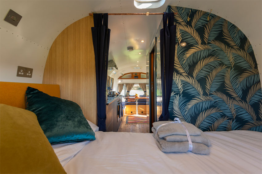 Airstream bedroom at Pennard Orchard Glastonbury festival glamping