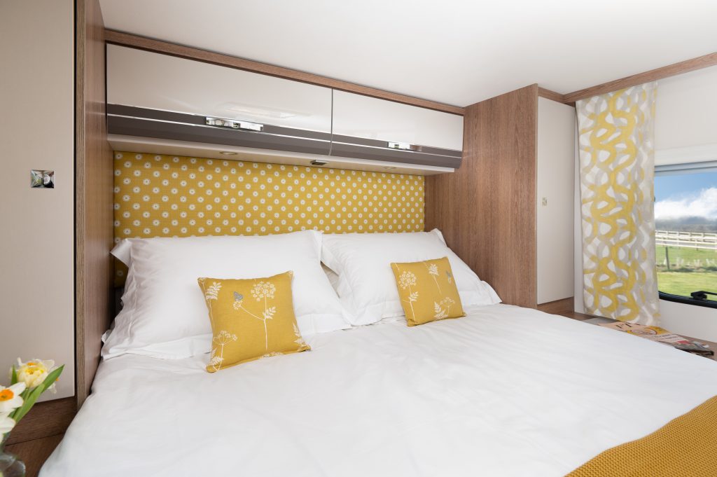 Glamper RV bedroom at Pennard Orchard accommodation for Glastonbury Festival 